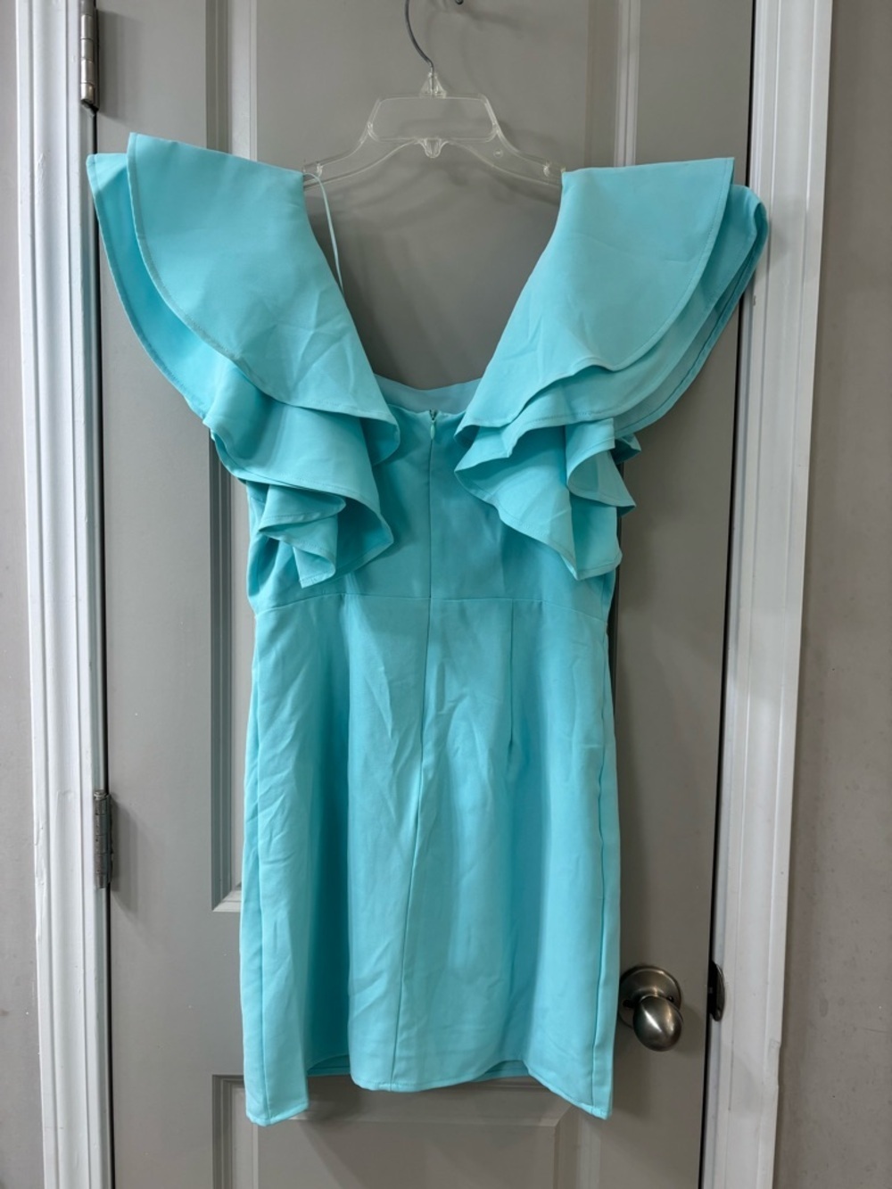 TCEC Aqua Ruffle-Shoulder Mini Dress - Picture 4 of 4